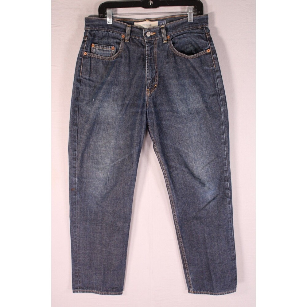 Vintage Gap Blue Jeans Relaxed Fit Mens 32x30 Made in USA 90s Dark Wash Denim